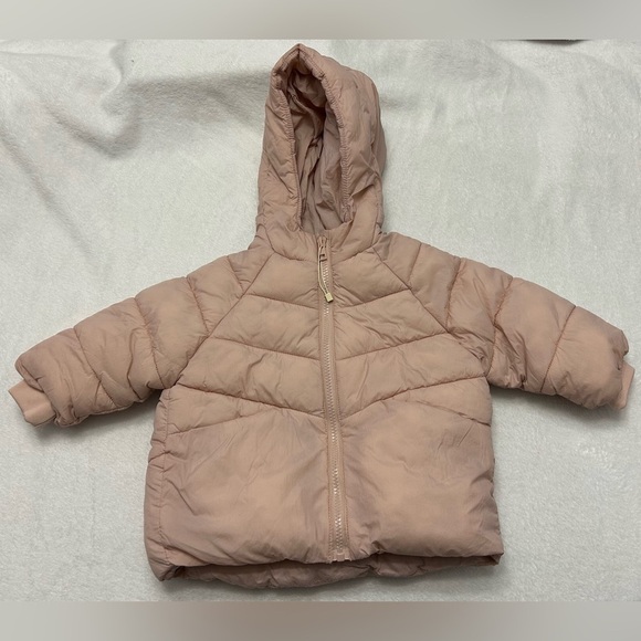 Zara Other - Zara Baby Sz 12-18 month Soft Pink Winter Zip Up Puffer Jacket Coat with hood